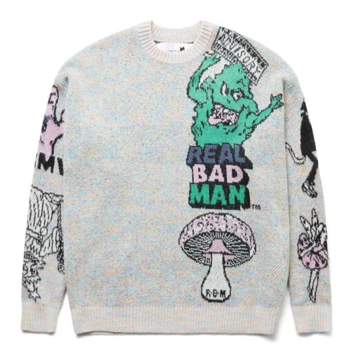 TOO MANY GRAPHICS SWEATER -Hot Sale Clothing Store realbadmanTOOMANYGRAPHICSSWEATERMELANGEMRBM10001 1